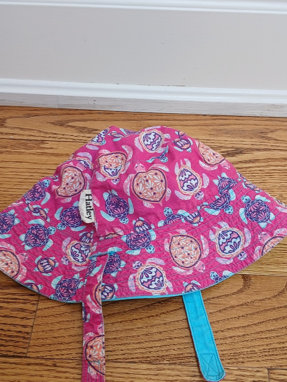 Hatley Pink Floral & Turtle Sun Hat with Blue Chin Strap